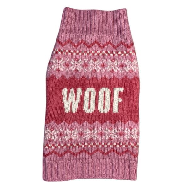 Pink WOOF Statement Fair Isle Knot Dog Sweater - Picture 2 of 9
